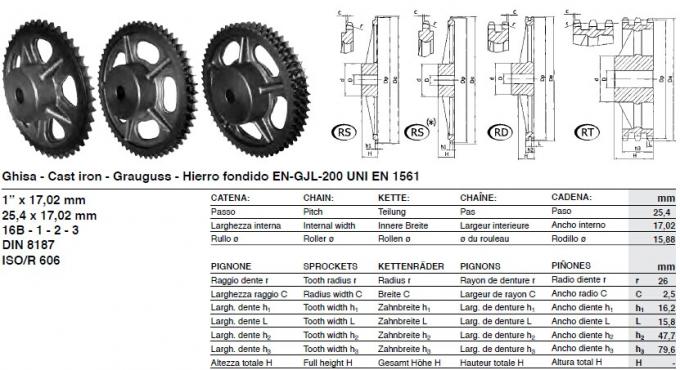 SATI Standard Cast Iron Sprocket, type 41B , 50B , 60B , 80B , 100B , 120B