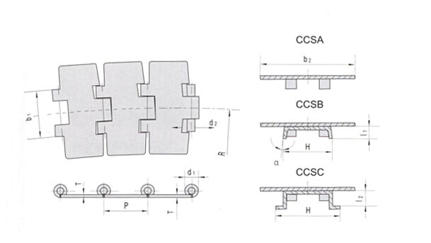Stainless Steel Sideflex Flat-top Chain, type 882TAB-K750 , 882TAB-K1000 , 882TAB-K1200
